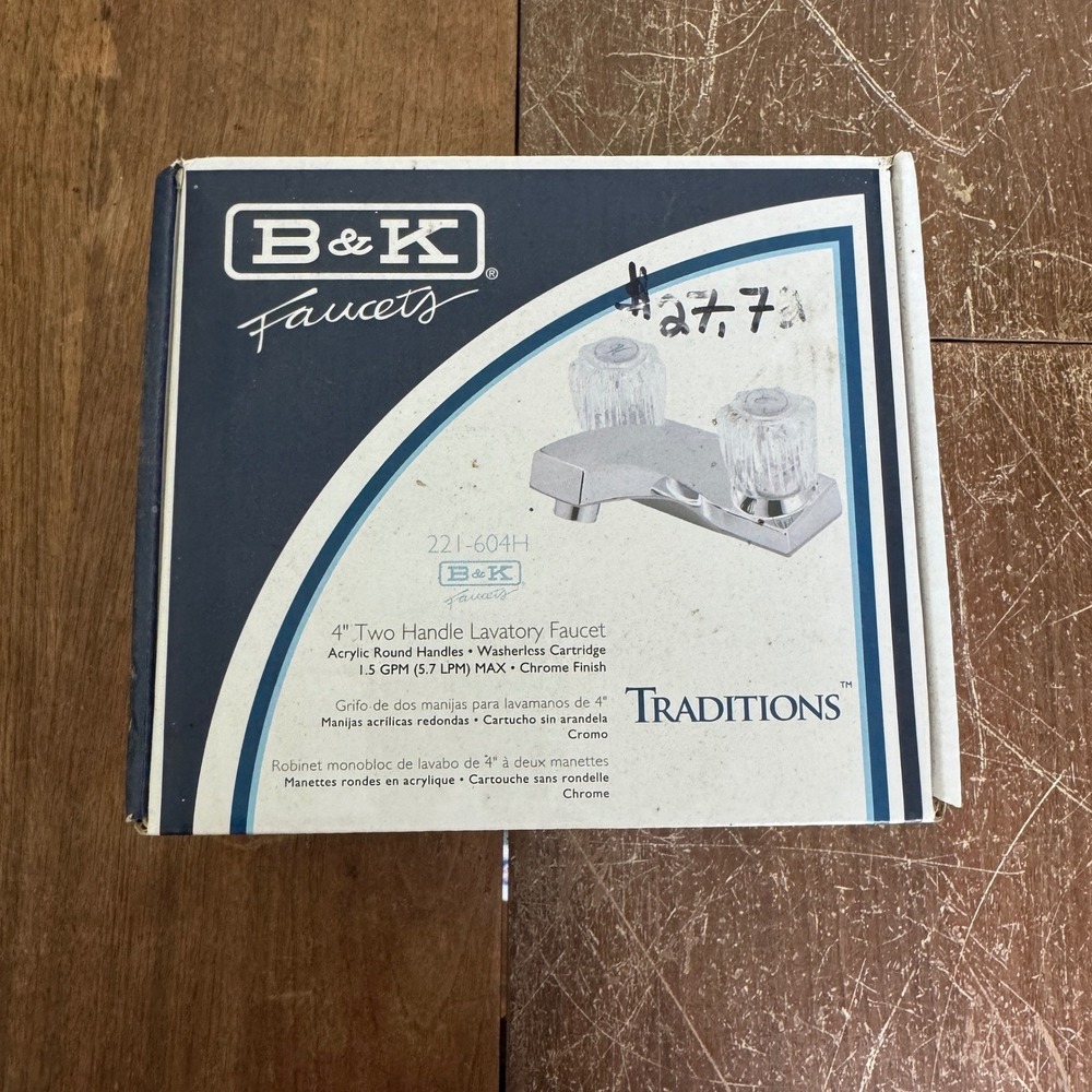 B&K Traditions 221-694H Faucet 4" Two Handle Acrylic Round Handles, Chrome